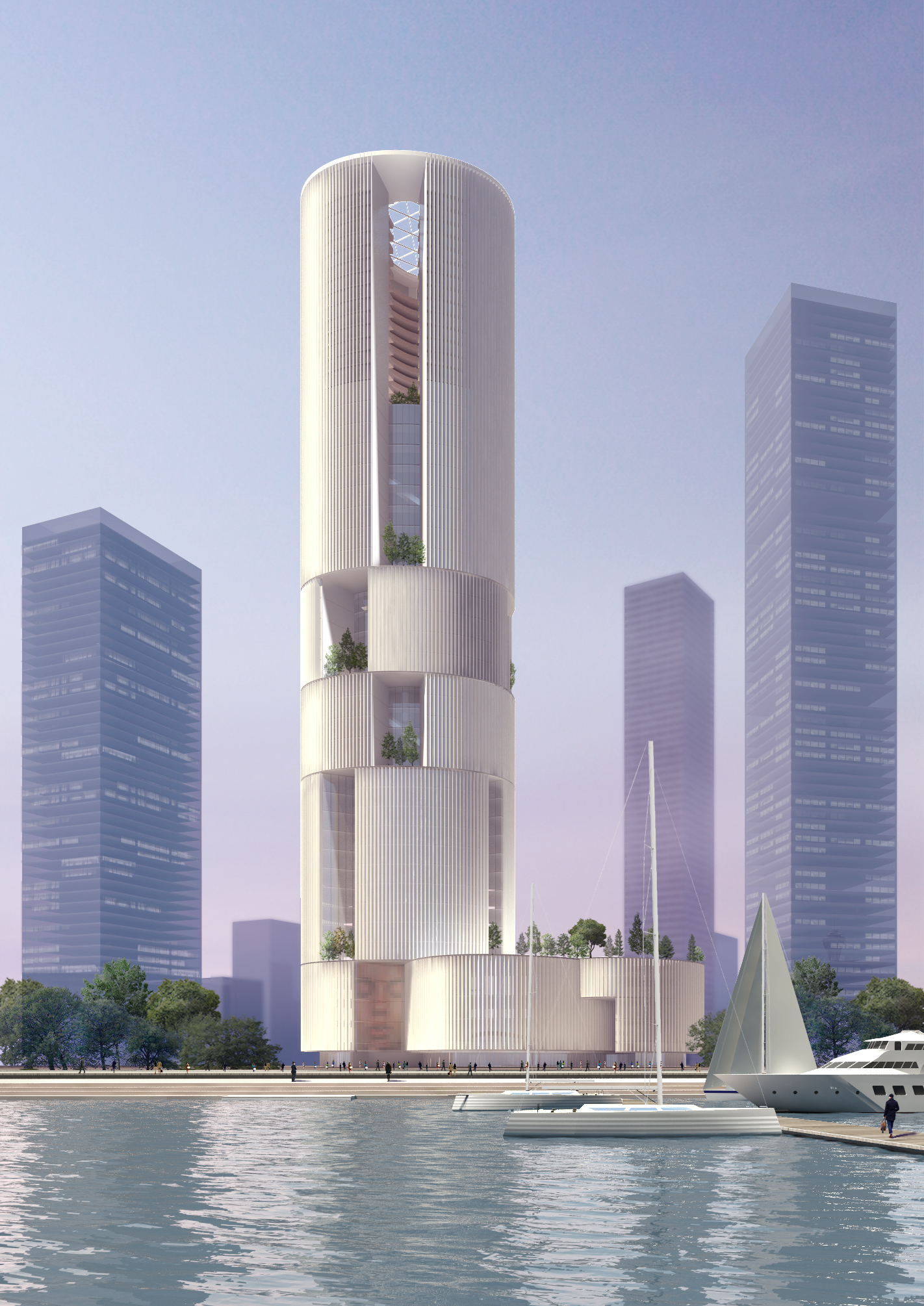 spatial practice architecture office Los Angeles Hong Kong Hengqin exchange square mixused tower zhuhai china view from sea