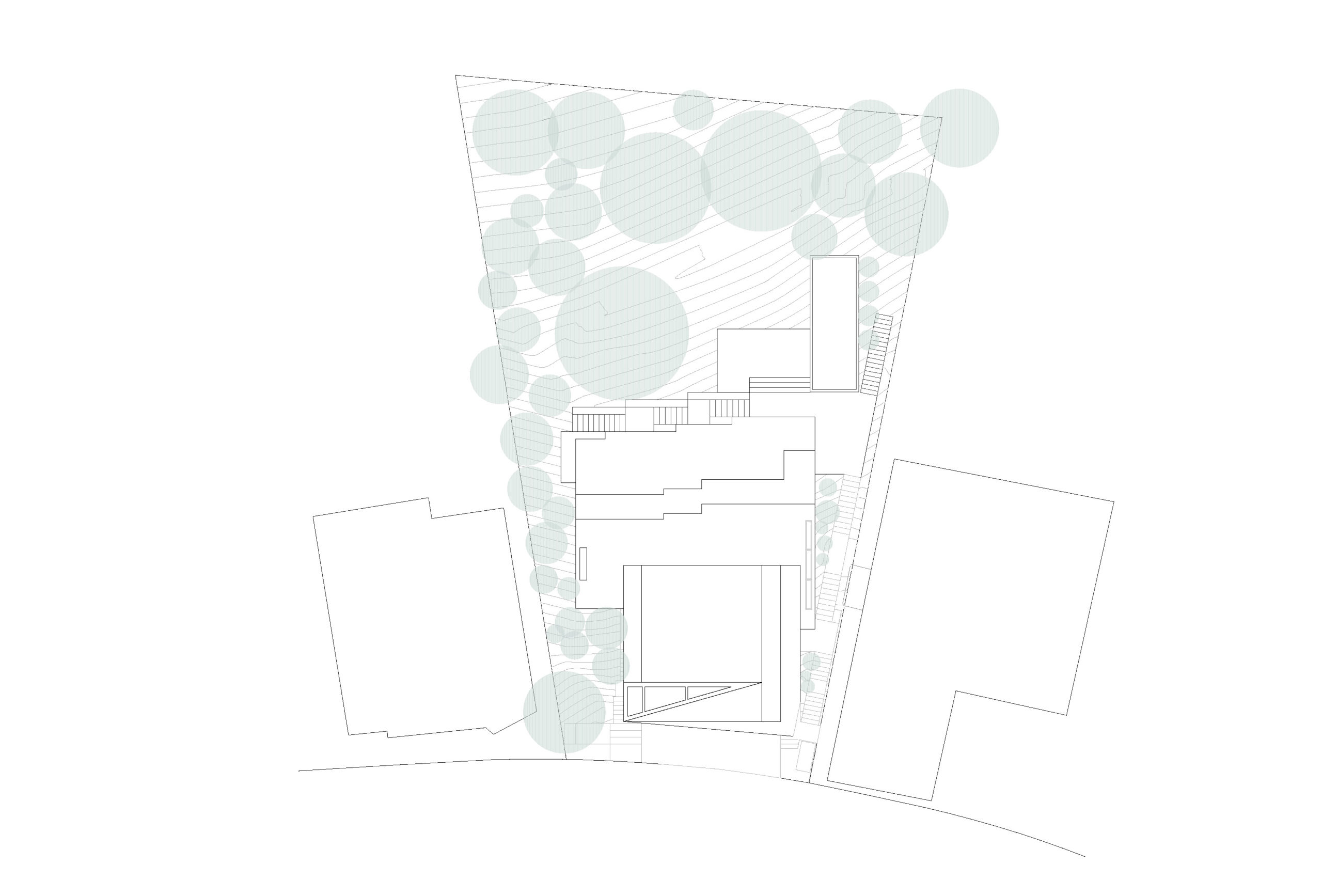 spatial practice architecture office Los Angeles Hong Kong cascading residence hills los angeles usa roof plan trees