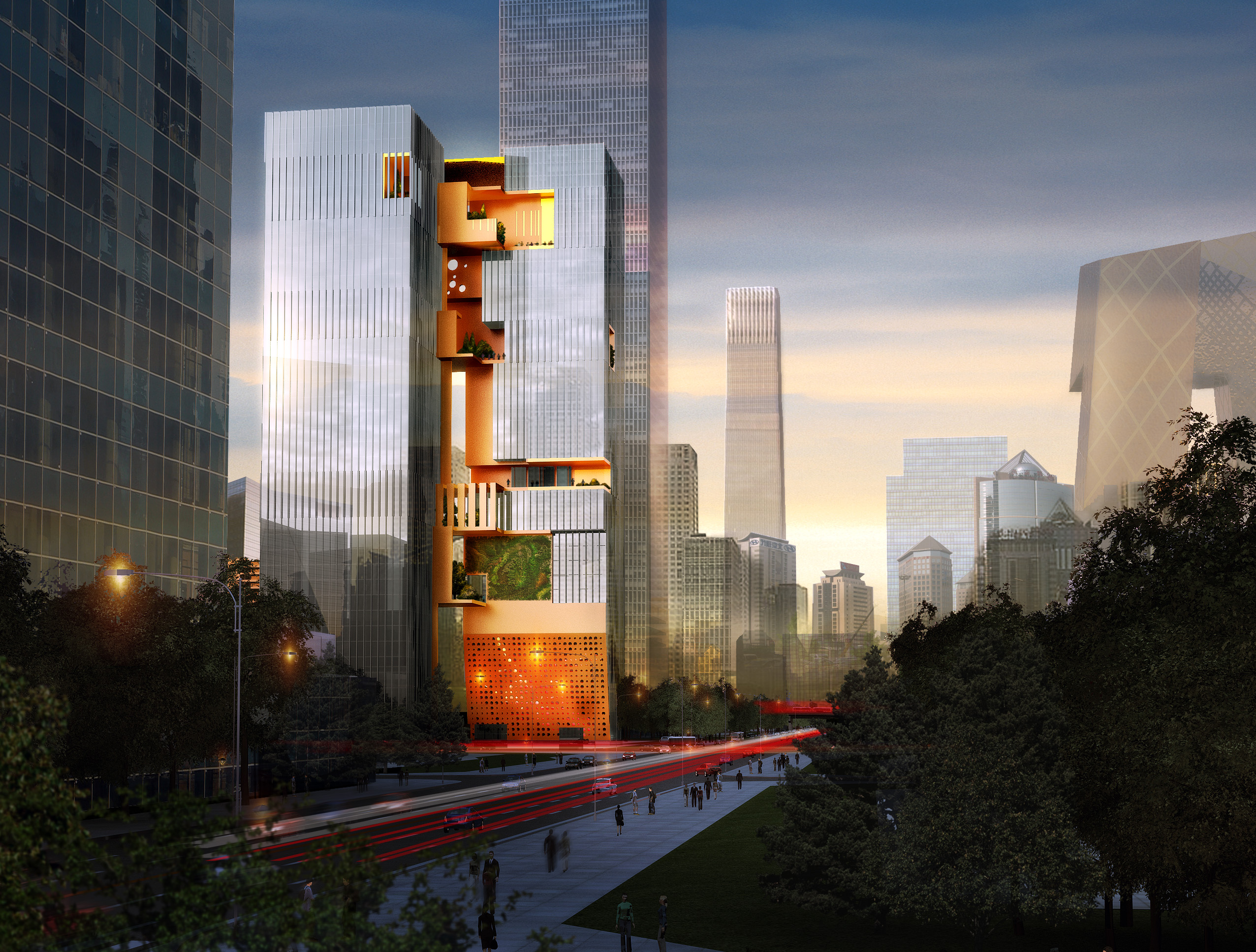 spatial practice architecture office Los Angeles Hong Kong ecospine twin towers cbd beijing china sunset street view