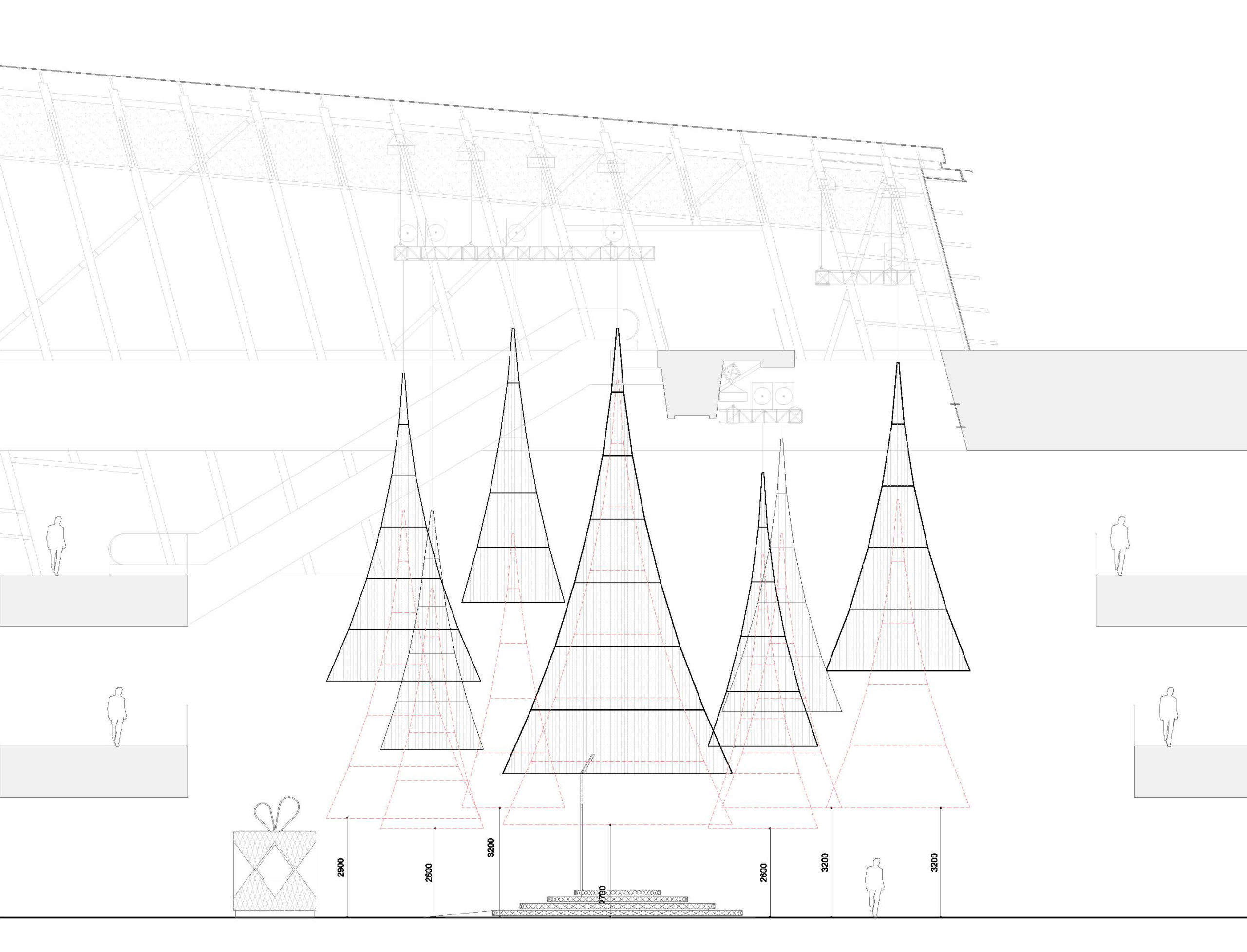 spatial practice architecture office Los Angeles Hong Kong glowing trees art installation ifc hong kong elevation