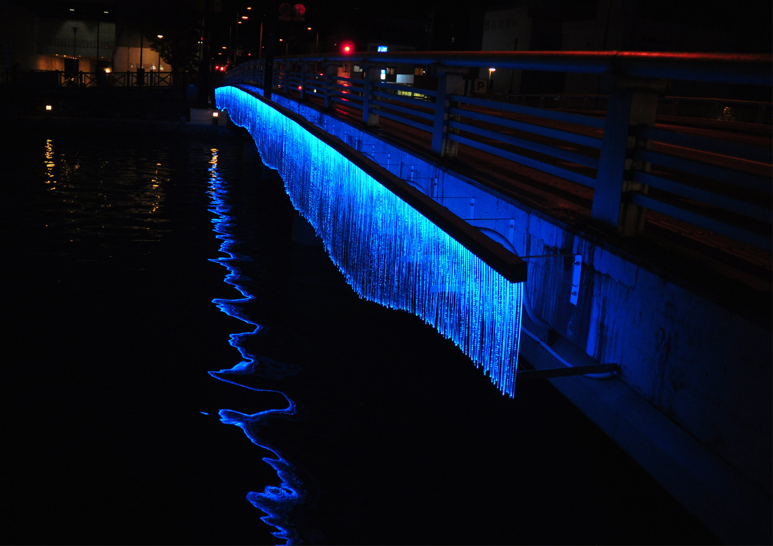 spatial practice architecture office Los Angeles Hong Kong indigo digital waterfall light installation tokushima japan night view light trace