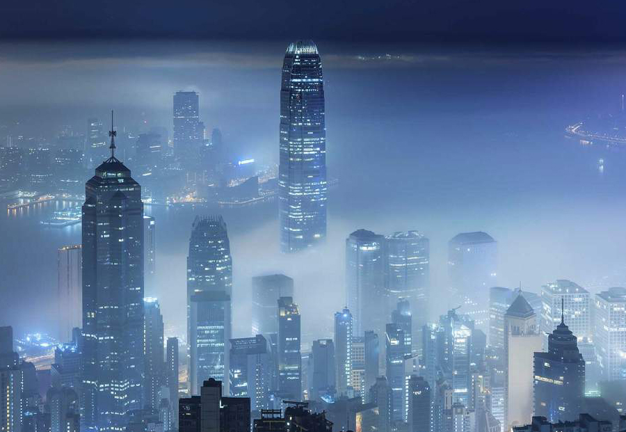 practice architecture office Los Angeles Hong Kong city night view fog